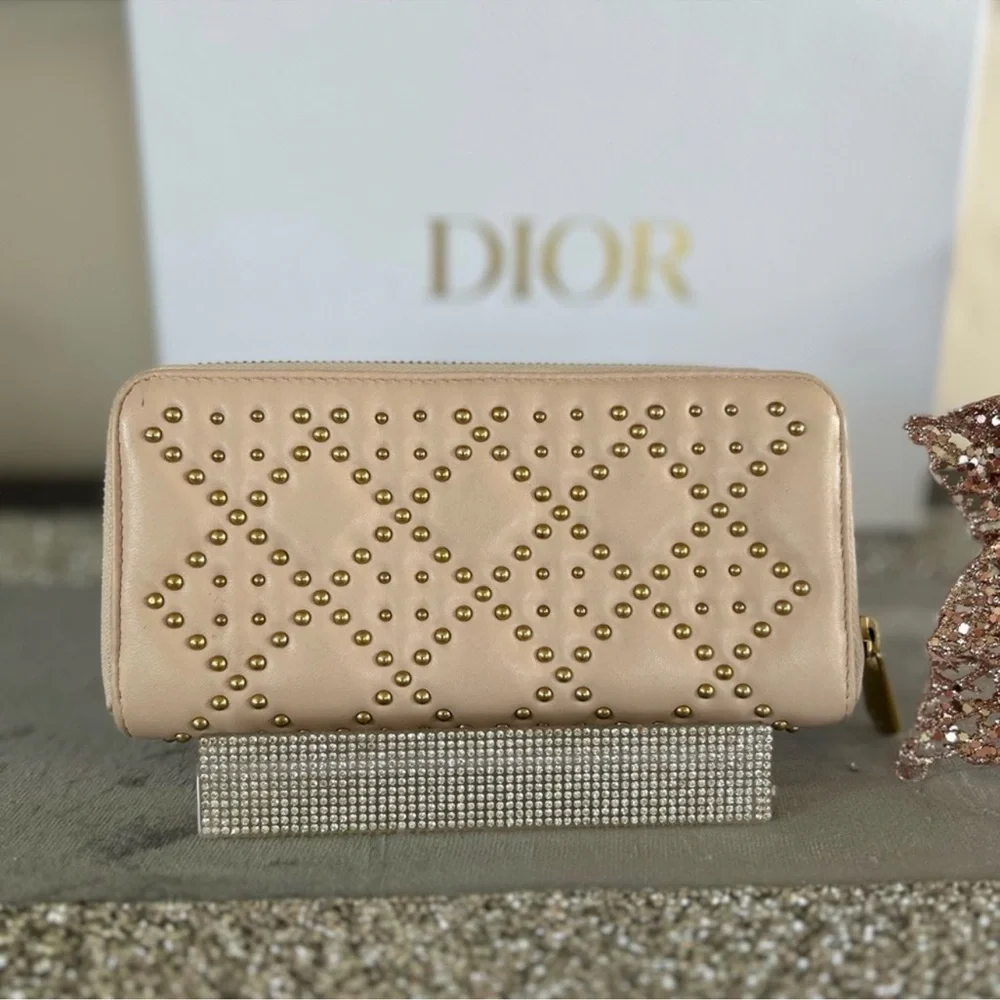 Lady Dior Voyageur Wallet Pink Studded Cannage Leather